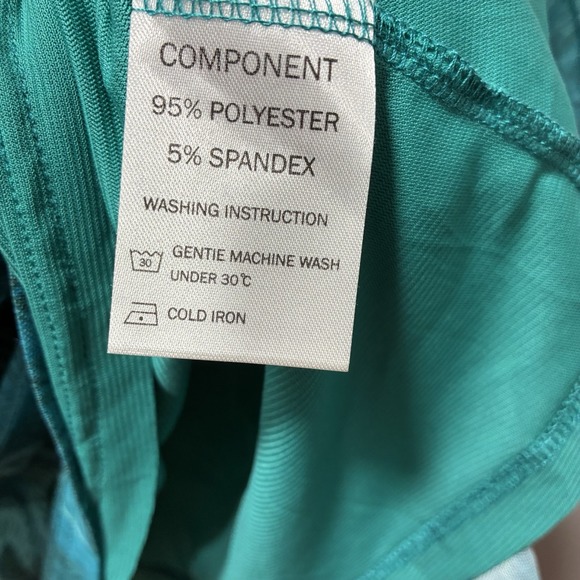 O'Aimaya Women's Top Size Large Blue Green Floral Abstract Print-V-neck Tunic - Picture 5 of 16